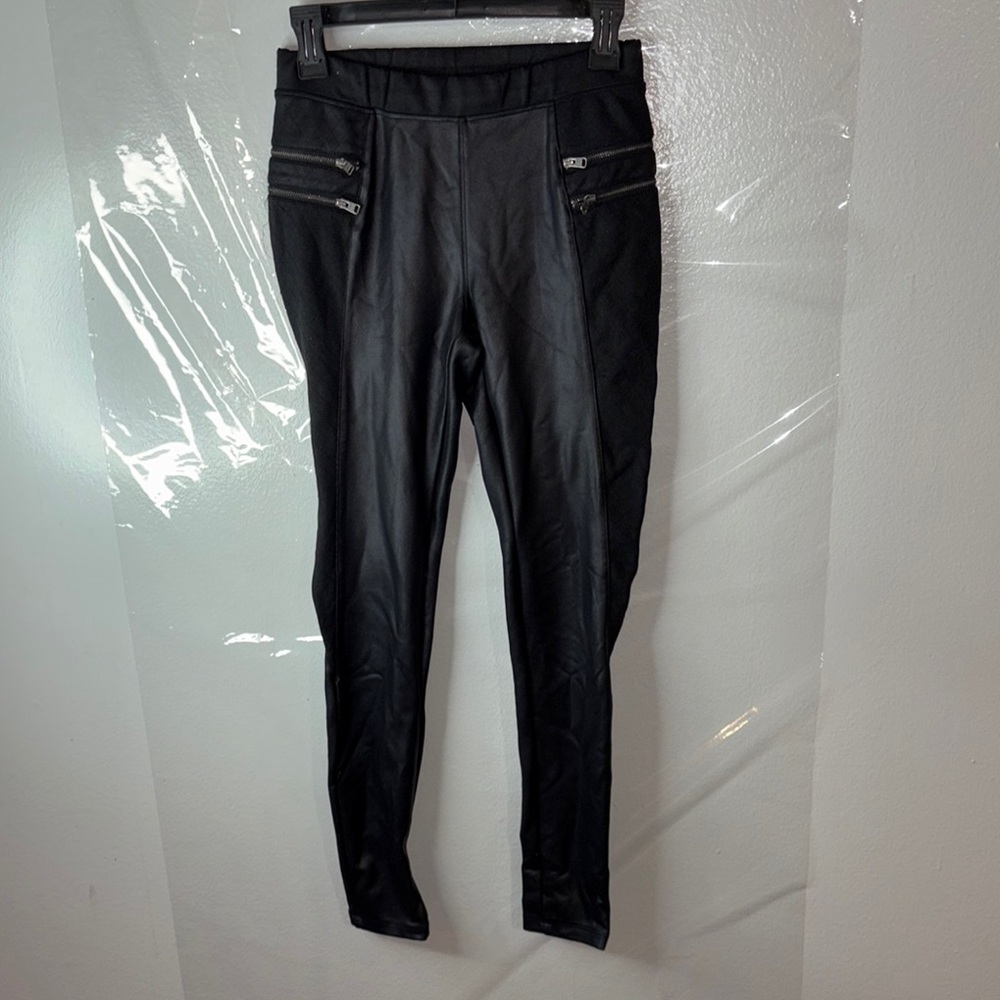 Black Faux Leather Pants with Zipper Details